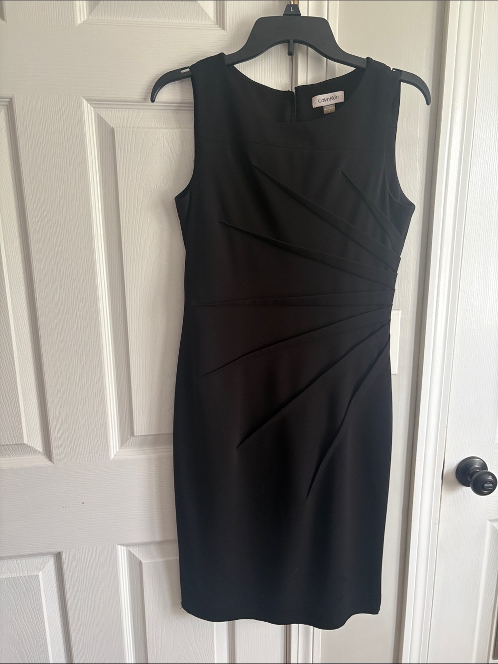 Calvin Klein Black Sleeveless Pleated Sheath Midi Dress